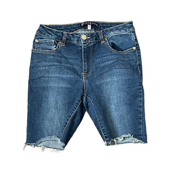 Boom Boom Jeans Shorts Stretch Cut Off Frayed Hem Blue Denim Low-Rise Women 5 - Picture 1 of 9